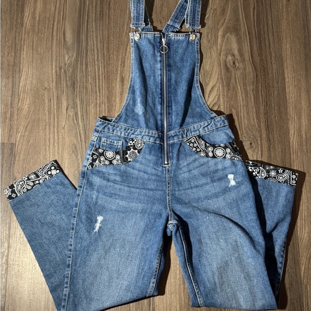 Urban Outfitters Blue Denim Overalls with Black and White Accents